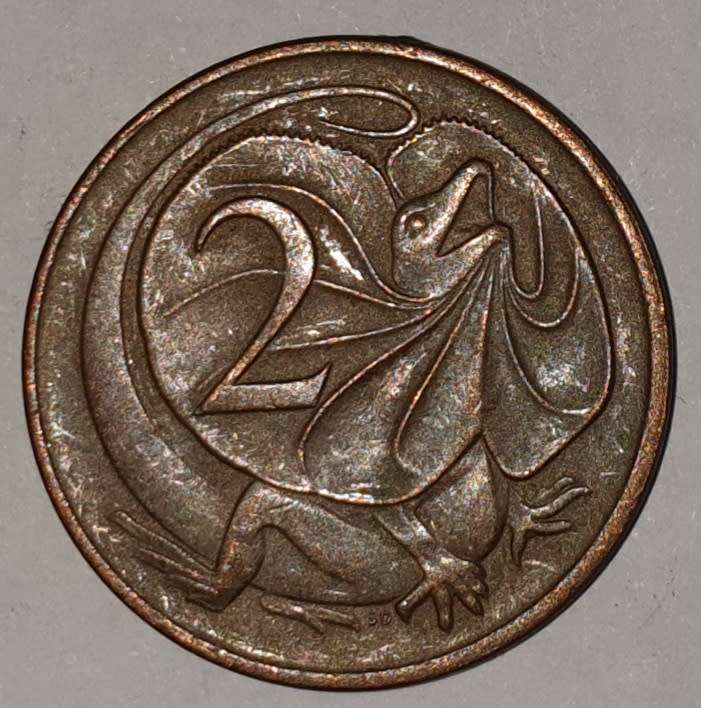 1983 - TWO CENT - 2 CENT - AUSTRALIA - BRONZE - KM#63 - FRILL-NECKED LIZARD